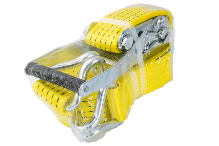 Sett med fire UNITRAILER 8m/50mm/5t gule transportbelter med strammer
