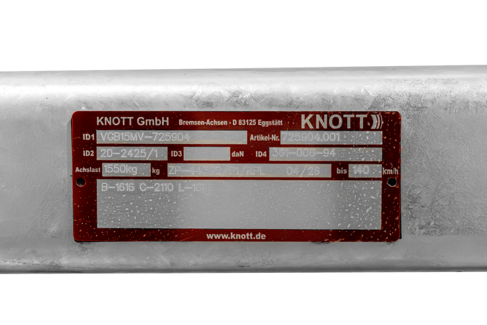 KNOTT VGB15MV bremset aksel for tilhenger/transportør 1550 kg 1616 mm 2110 mm 5x112