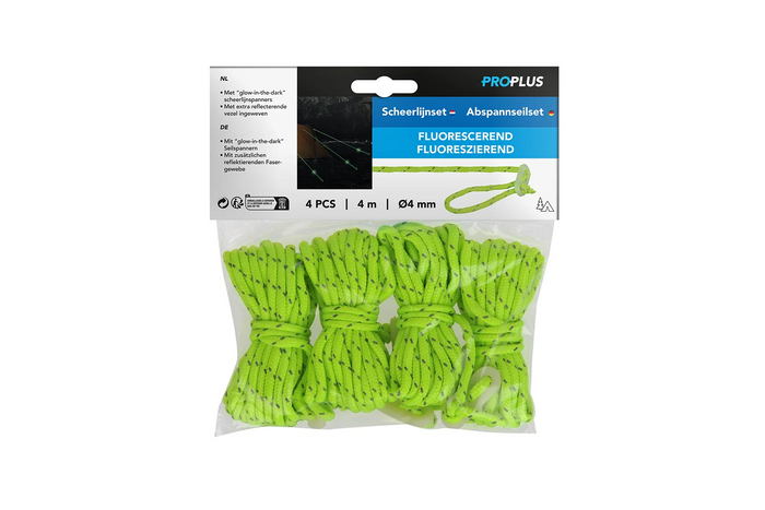 Sett med fire ProPlus barduner 361802 fluorescerende liner for et 4m telt