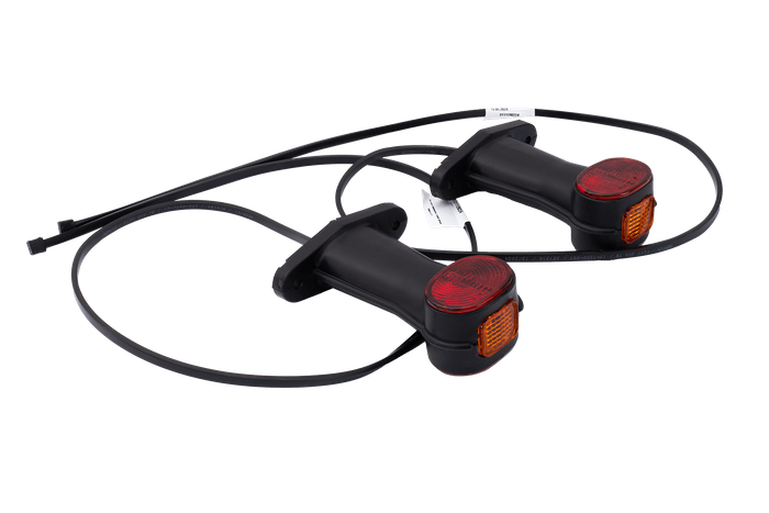 Sett med to ASPÖCK SUPERPOINT II universelle markeringslamper på en gummiarm