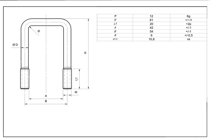 U-bolt med muttere og skiver M12 70/42/70