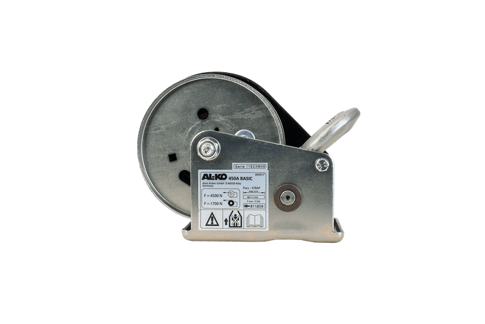 Vinsj, håndvinsj for AL-KO trekkbilhenger 450kg med 6m belte, brems og automatisk avvikling