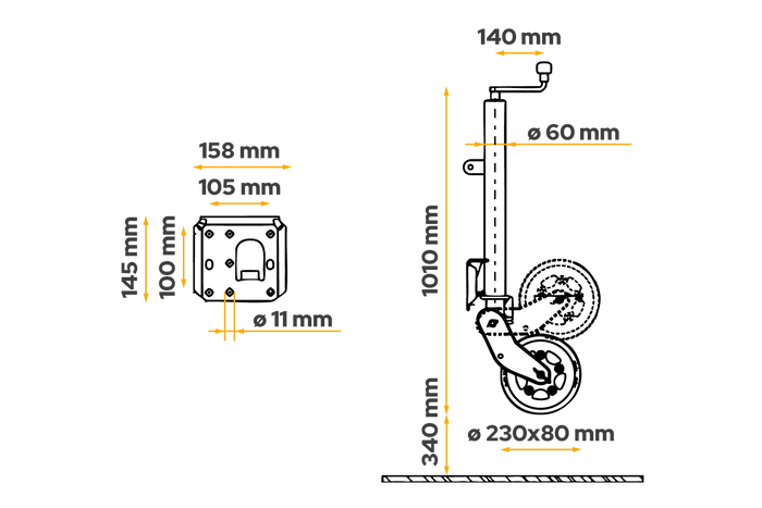 AL-KO 1223638 automatisk støttehjul med håndtak 500 kg 60 mm 1010-1350 mm
