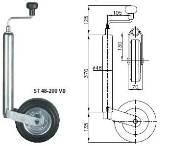 Støttehjul med støpejernsklemme WINTERHOFF ST48-200VB+KLE48-G 150kg 48mm 505-725mm