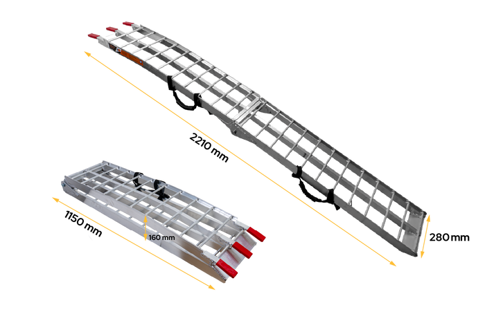 UNITRAILER ALR002 sammenleggbar rampe aluminiumsrampe for tilhenger 221 cm 340 kg med belte