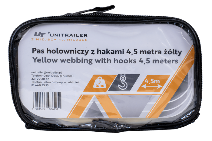 Slepetau med kroker UNITRAILER slepestropp 4,5m/50mm/3t gul