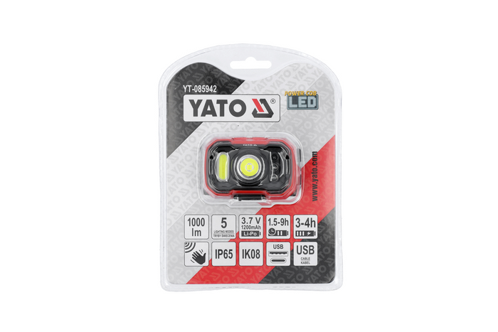 YATO YT-085942 LED-hodelykt med bevegelsessensor 1000 lm