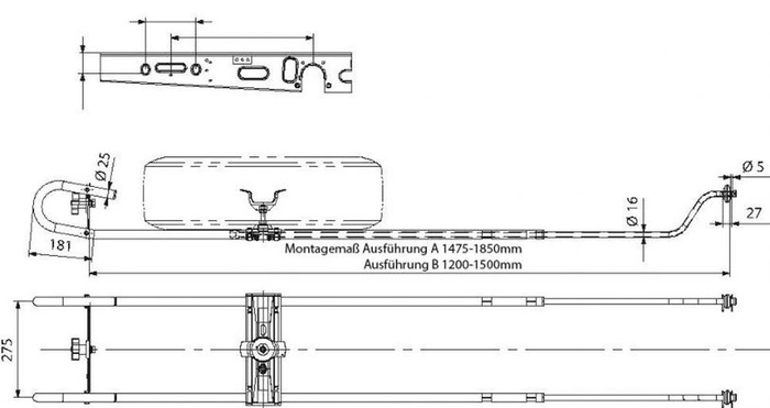 KNOTT reservehjulsholder hjulstøtte for campingvogner 1475-1850mm