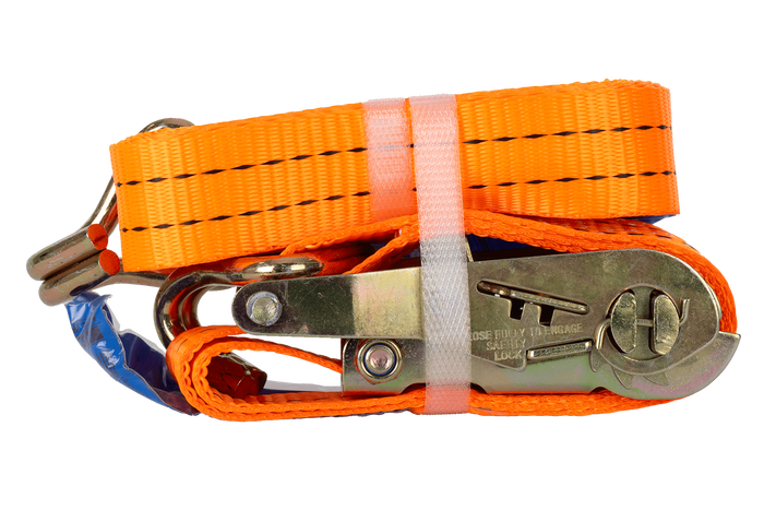 Sett med fire UNITRAILER 3m/35mm/2t oransje transportbelter med strammer
