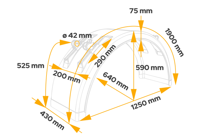 Skvettskjerm for tilhenger 19,5-22,5" DOMAR DK2975 hjulbue 1250/430 mm med monteringsbraketter