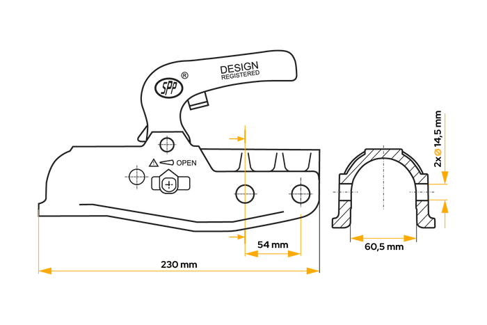STEELPRESS BC-3500E-00-02+SD kulekobling for en 3500 kg tilhenger med et 60,5 mm støpejernsrørstrekk