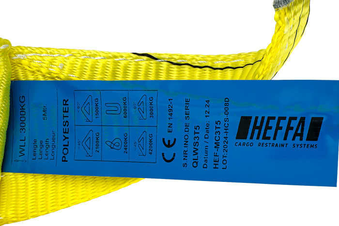 HEFFA kranbelte 5m/90mm/3t med løkker