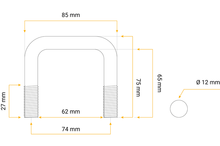 U-bolt med muttere og skiver M12 65/62/65