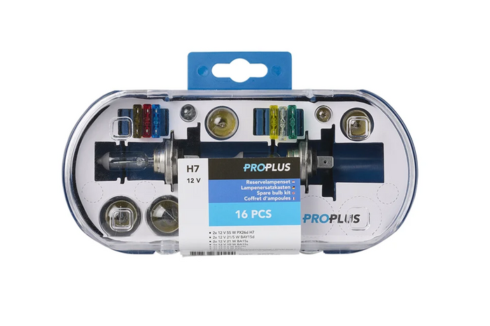 H7-pæresett for campingvogn, bil ProPlus 410162 reservesett med 16 deler