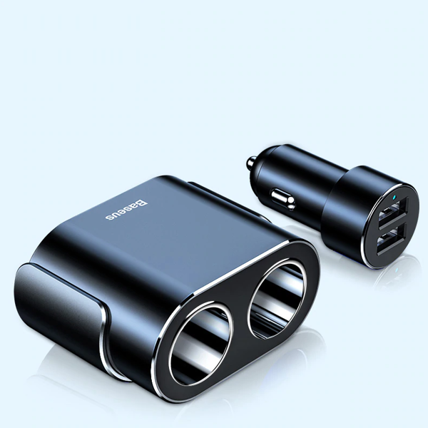 BASEUS høyeffektiv billader 2x USB + 2x sigarettenneruttak 80W