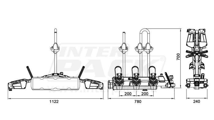 OUTLET Inter Pack New Spider 3 - sykkelstativ til tilhengerfeste for 3 sykler