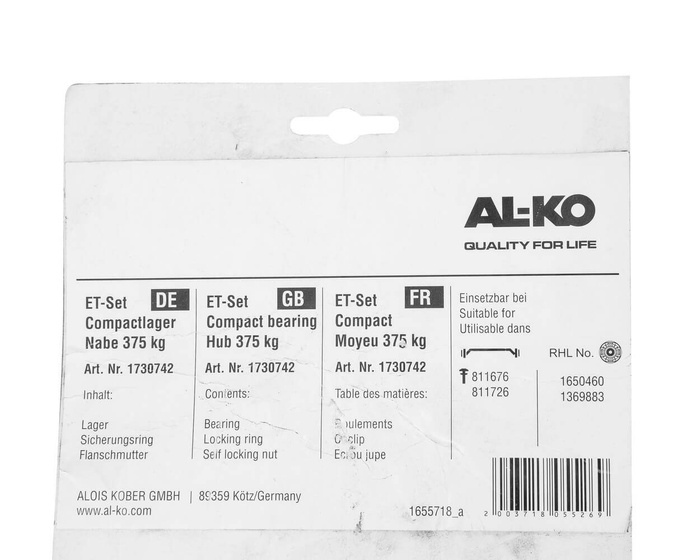 AL-KO ubremset aksellager 750 kg Optima 30 mm