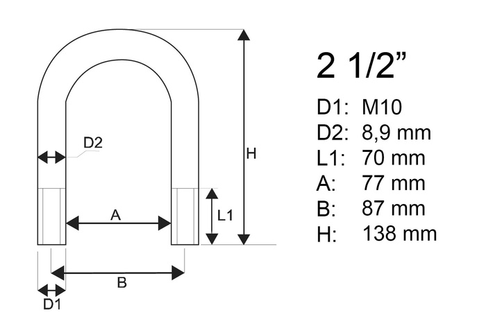 M10 U-bolt med muttere og skiver 77/138