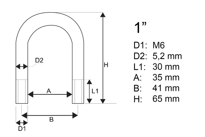 M6 u-bolt rund med muttere og skiver 35/65
