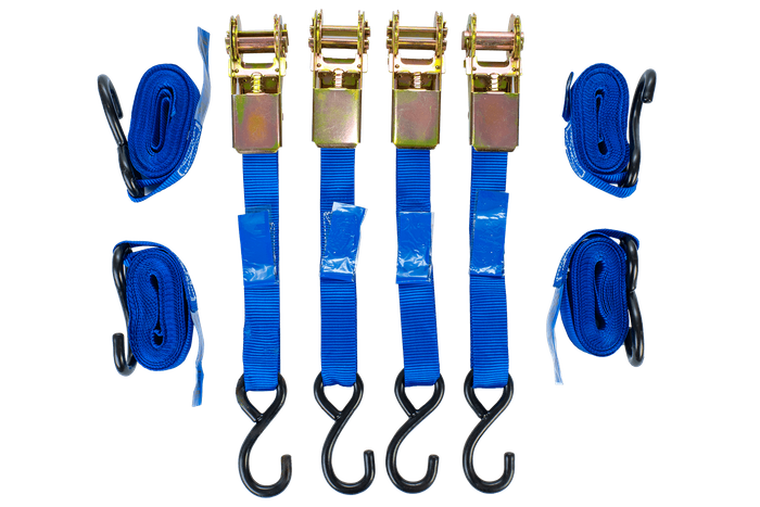 Sett med fire transportbelter med strammer UNITRAILER 4m/25mm/0,68t blå