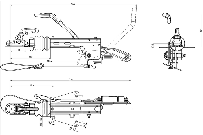 KNOTT KF13E påløpsanordning med KK14B tilhengerfeste for en 1400 kg tilhenger med V-type drag