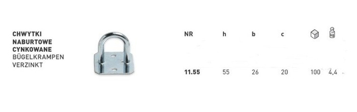 Innebygd grep, presenningsfeste, h = 55 mm