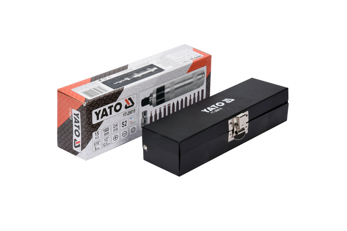 Slagskrutrekkersett med magnetiske spisser YATO YT-28015 15 deler.