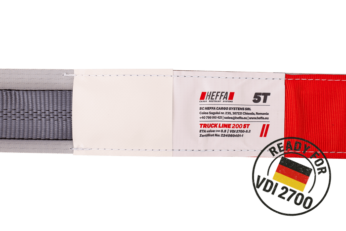 Sett med fire HEFFA CARLINE 130 tilhengertransportbelter, hjulsikringsbelter 5m/50mm/5t VDI 2700