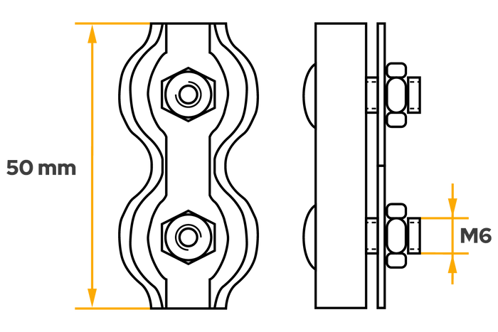 DROMET ZLS.5 dobbel sadeltauklemme for 5 mm tau
