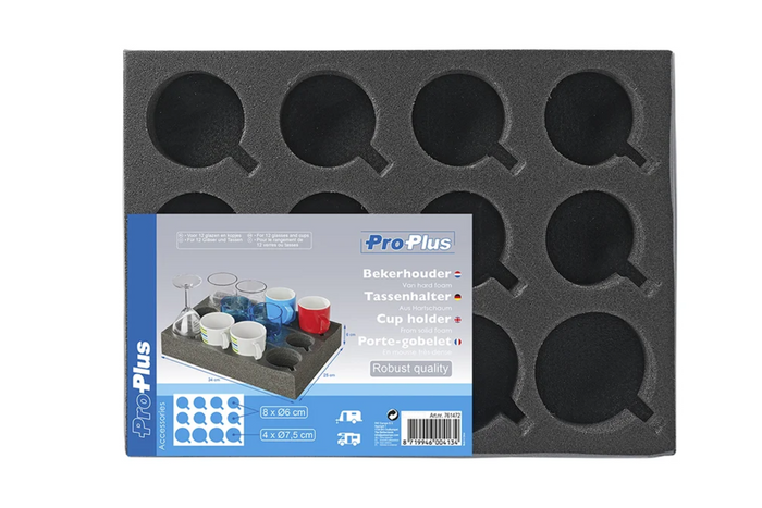 ProPlus 761472 Camper kopp- og glassholder, hardskum, rommer 12 kopper