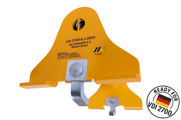 PRAMAR Radstopper VDI 2700 gul universal hjulklodde for bergingsbil