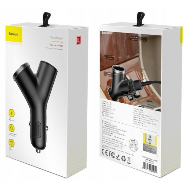 BASEUS Y Type 2xUSB Billader, Sigarettenneruttak 40W