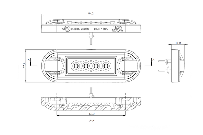 HORPOL LD 3210 LED slank universal hvit markeringslampe