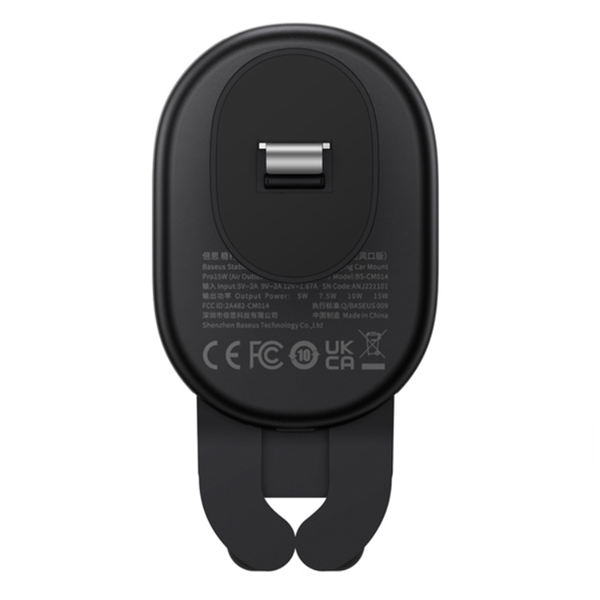 BASEUS Stabil gravitasjonsbasert mobilholder med Qi 15W trådløs lading for luftventilen