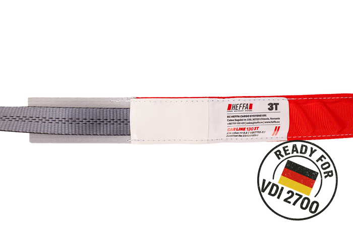 Sett med fire HEFFA CARLINE 130 tilhengertransportbelter, hjulsikringsbelter 2,8m/35mm/3t VDI 2700