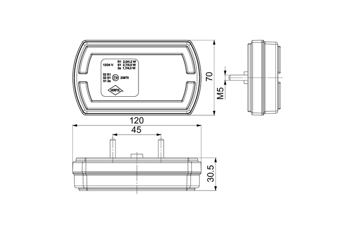 HORPOL LZD 2790 LED baklykt 3 funksjoner universal
