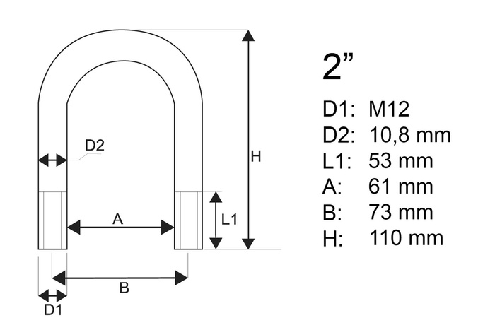M12 U-bolt med muttere og skiver 61/110