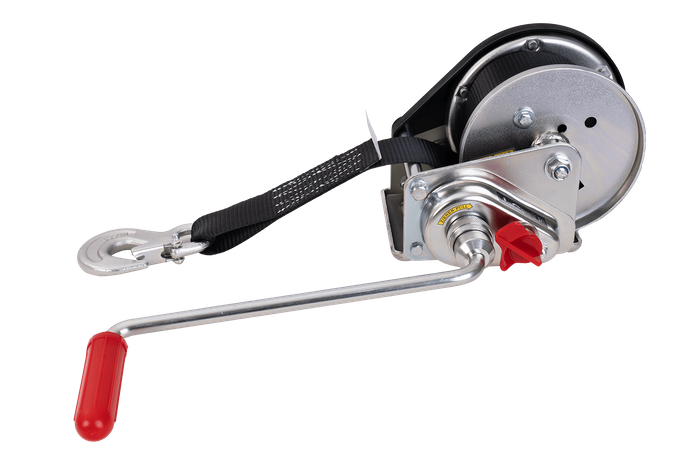 Vinsj, håndvinsj for AL-KO 900kg tilhengerbil med 7m belte, brems og automatisk avvikling