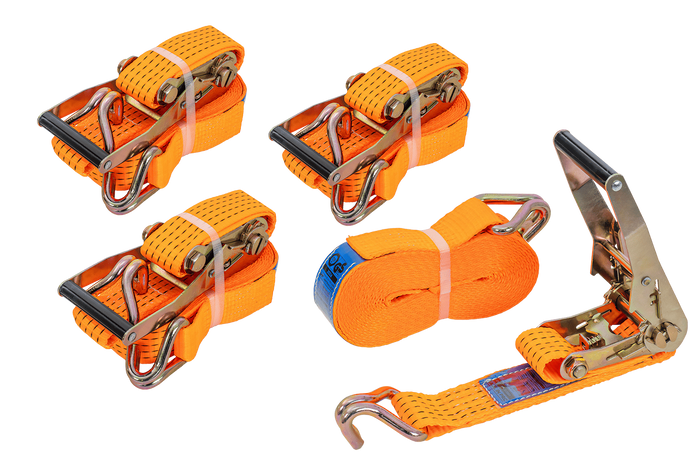 Sett med fire UNITRAILER 8m/50mm/5t oransje transportbelter med strammer