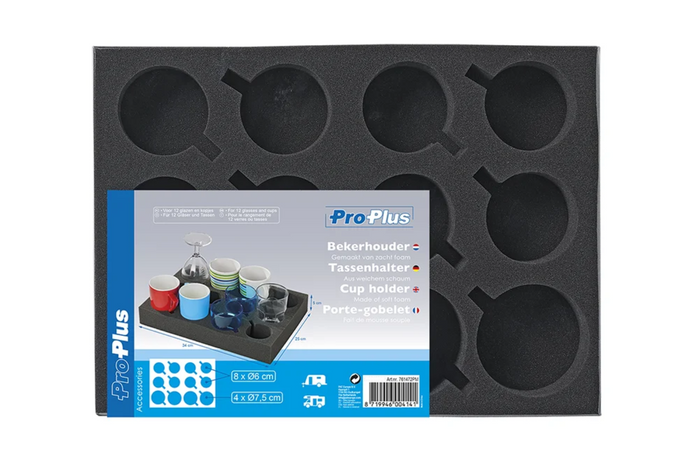 ProPlus 761472PM Camper kopp- og glassholder, mykt skum, rommer 12 kopper