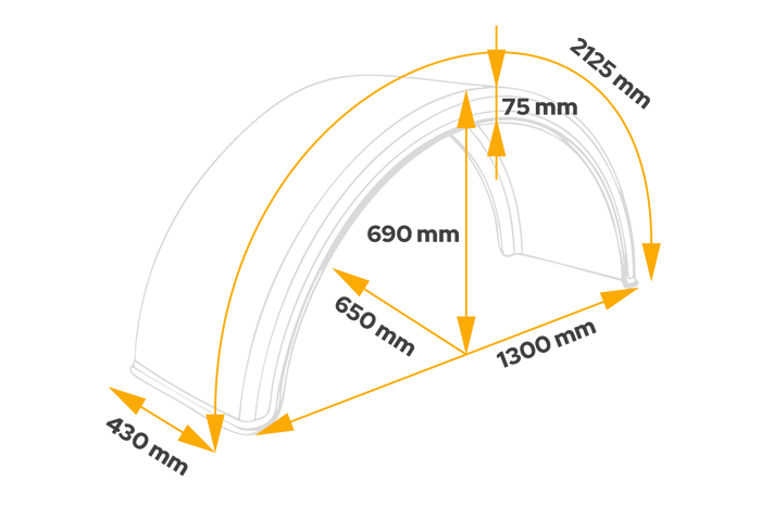 Skvettskjerm for tilhenger 19,5-24,5" DOMAR DK1580 hjulbue 1300/430 mm