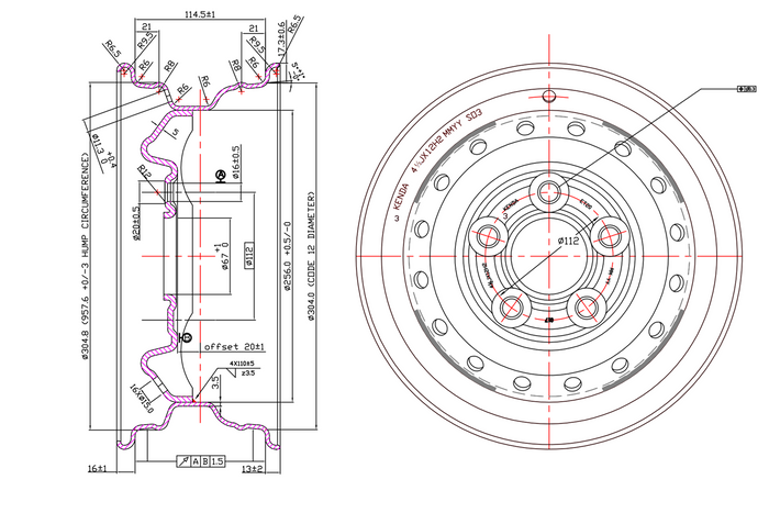 Forsterket hjul for tilhenger DEKK KENDA 155/70 R12C 104/102N KENDA FELG 4,5Jx12"H2 5x112 ET:20