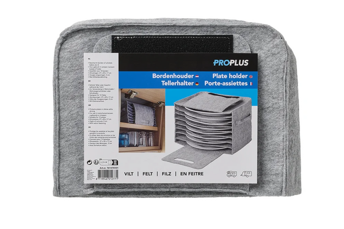 ProPlus 761475V01 tallerkenholder for campingvogn, filt, for 10 tallerkener