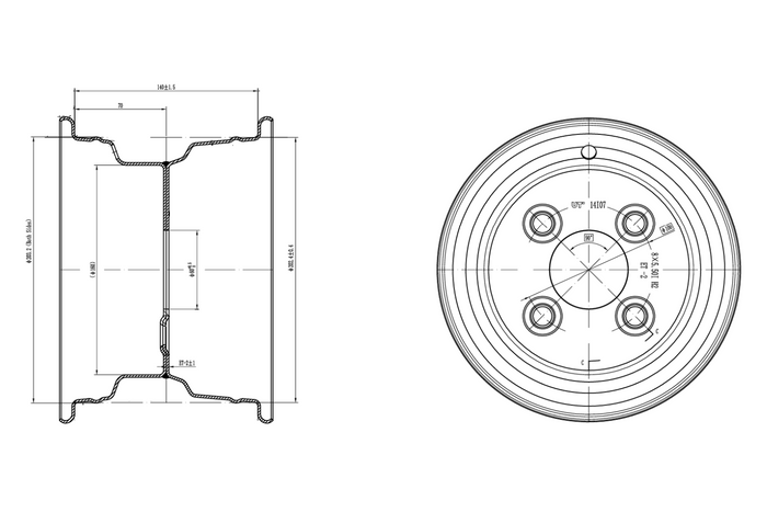 UNITRAILER stålfelg 5,5Ix8"H2 4x100 ET:-2