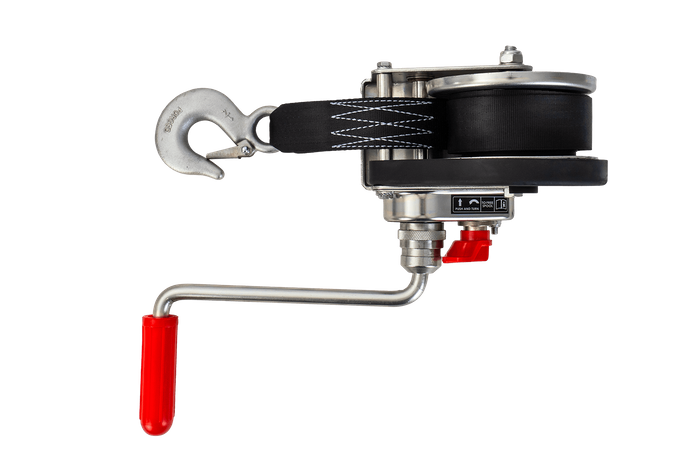 Vinsj, håndvinsj for AL-KO trekkbilhenger 450kg med 6m belte, brems og automatisk avvikling