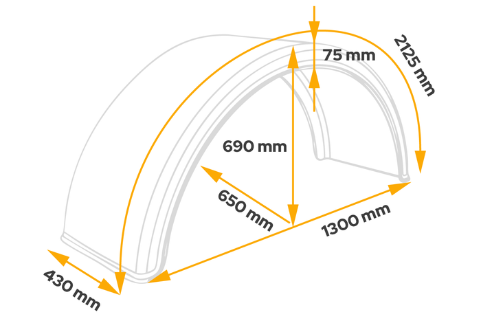Skvettskjerm for tilhenger 19,5-24,5" DOMAR DK1680 hjulbue 1300/430 mm