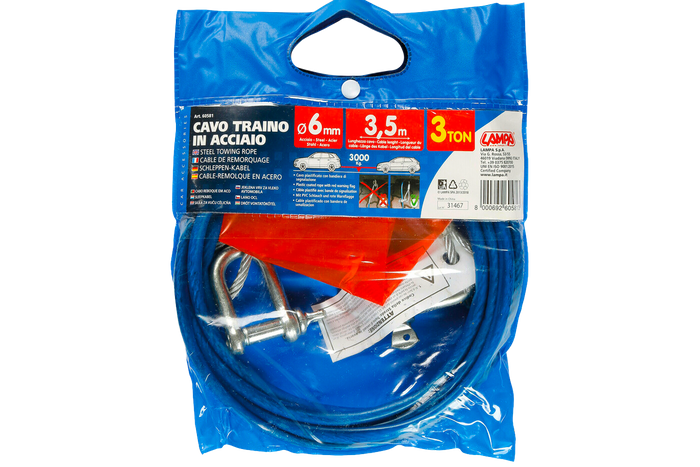 Slepetau med sjakler LAMPA ståltau 3,5m/6mm/3t blå