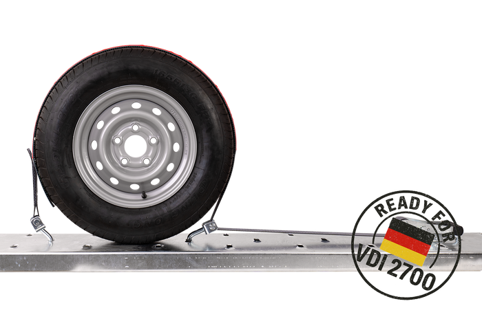 Sett med fire HEFFA CARLINE 130 tilhengertransportbelter, hjulsikringsbelter 2,8m/50mm/5t VDI 2700