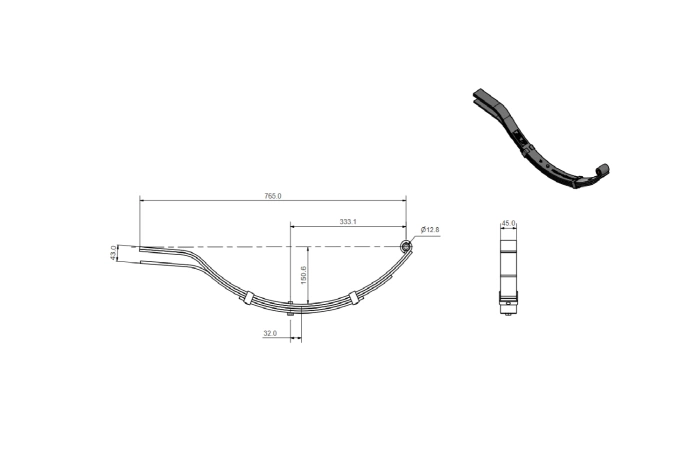 4-bladsfjær for tilhengere 76,5 cm 375 kg