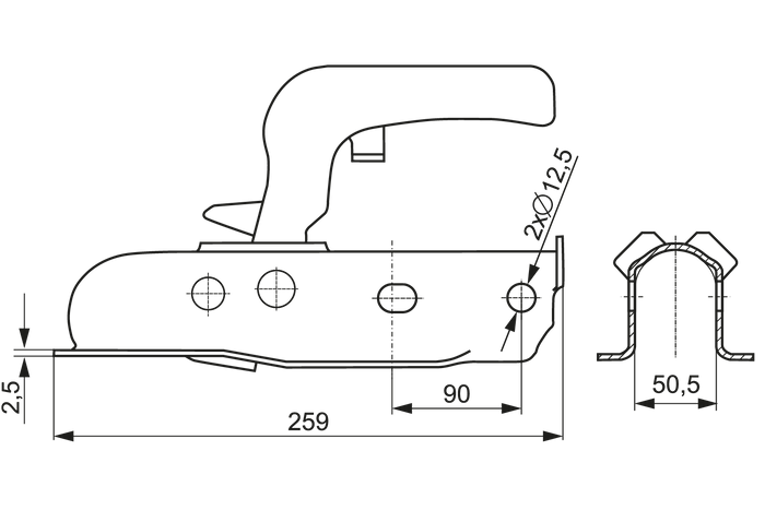 STEELPRESS ZSK-0750C kulefeste for en 750 kg tilhenger med en 50 mm rørformet trekkstang